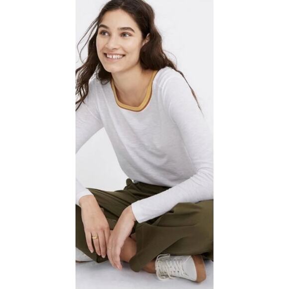 Madewell Whisper Cotton Long Sleeve Ringer Tee In Haystack Small - Picture 1 of 5